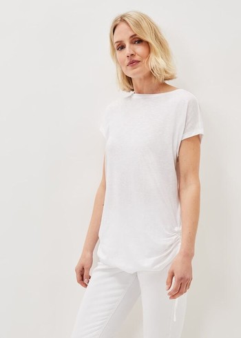 Phase Eight Jinny Ruched Side T Shirts White USA | 9725064-ER